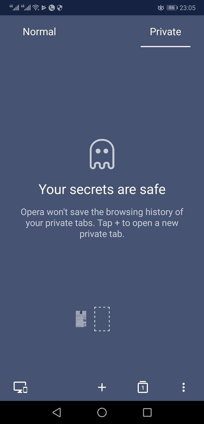opera mobile app private window