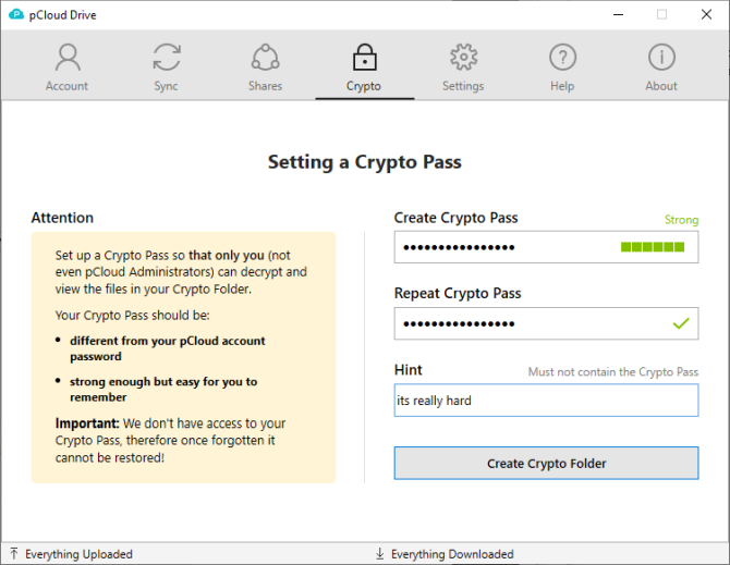 pCloud set up crypto pass
