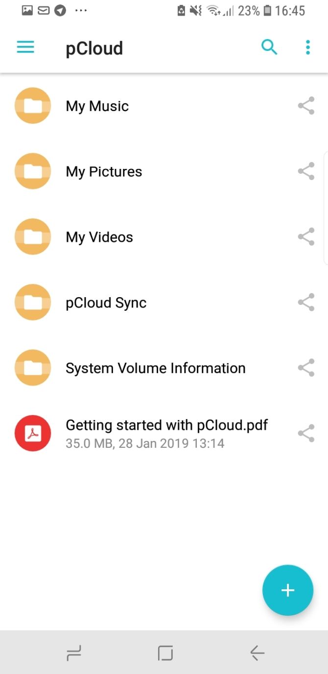 pcloud android settings options