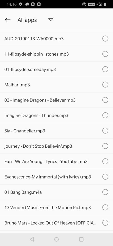 song selection screen