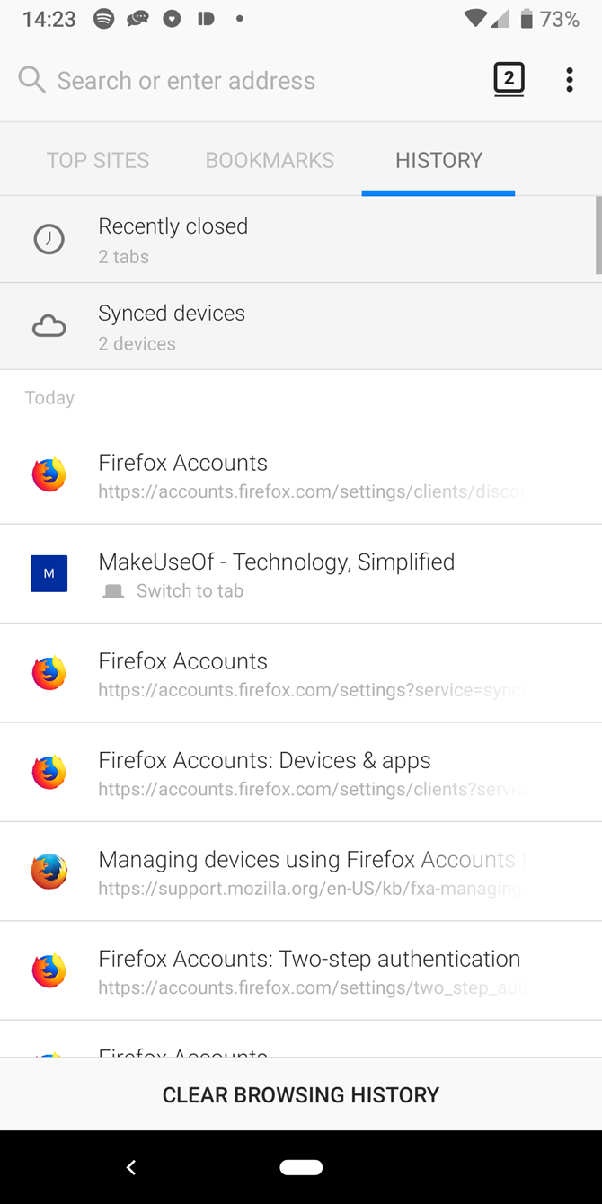 Firefox History Android