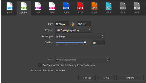 Affinity Designer File Types Export