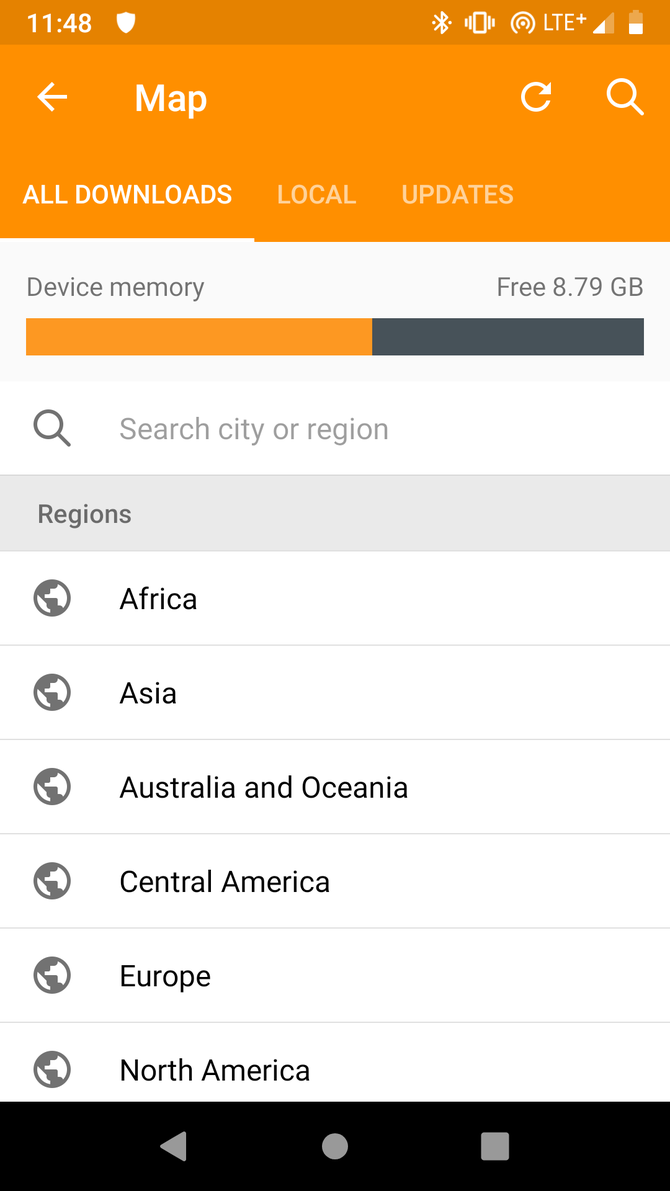 OsmAnd android app listing maps to download