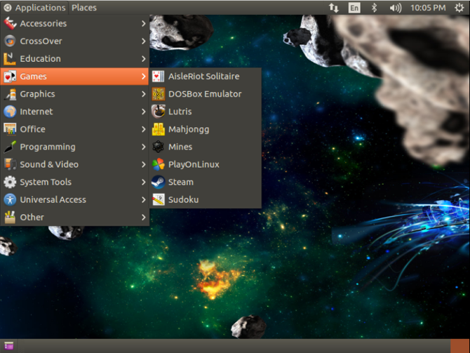 Ubuntu GamePack displaying Steam, PlayOnLinux, and other gaming software