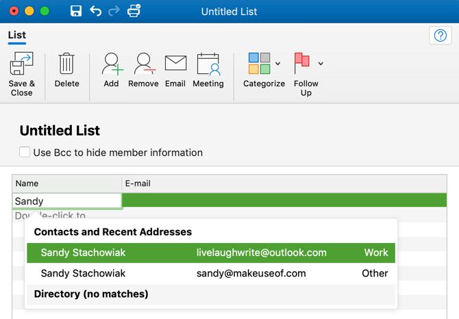 create a group contact on outlook for mac