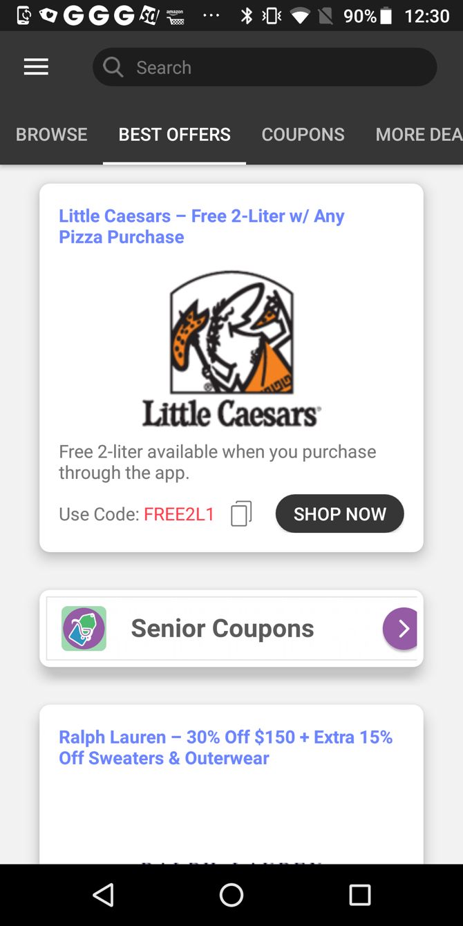 Coupons Buddy best offers page on Android