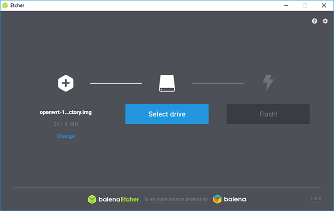 Etcher SD Flashing Tool Screen