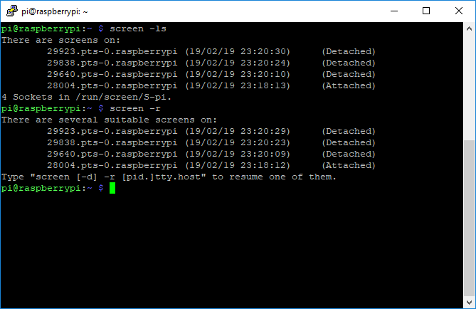 GNU Screen Terminal Screen Reattach List