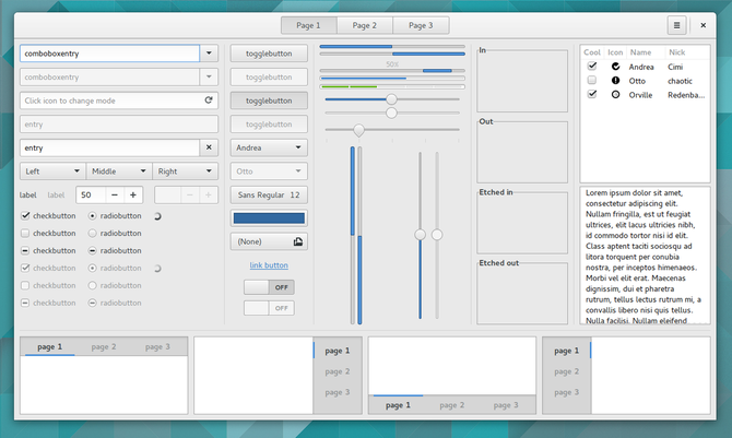 GNOME Widget Factory tool displaying GTK elements