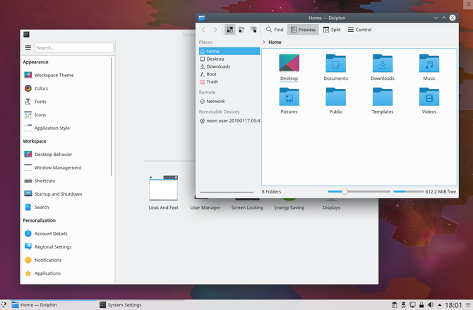 KDE Plasma desktop file manager and system settings