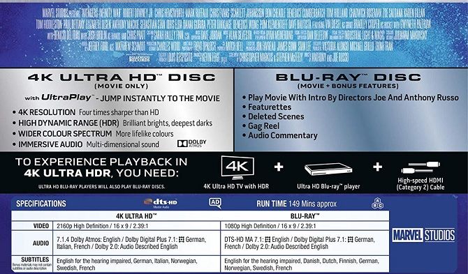 Marvel discs Avengers UltraHD HD