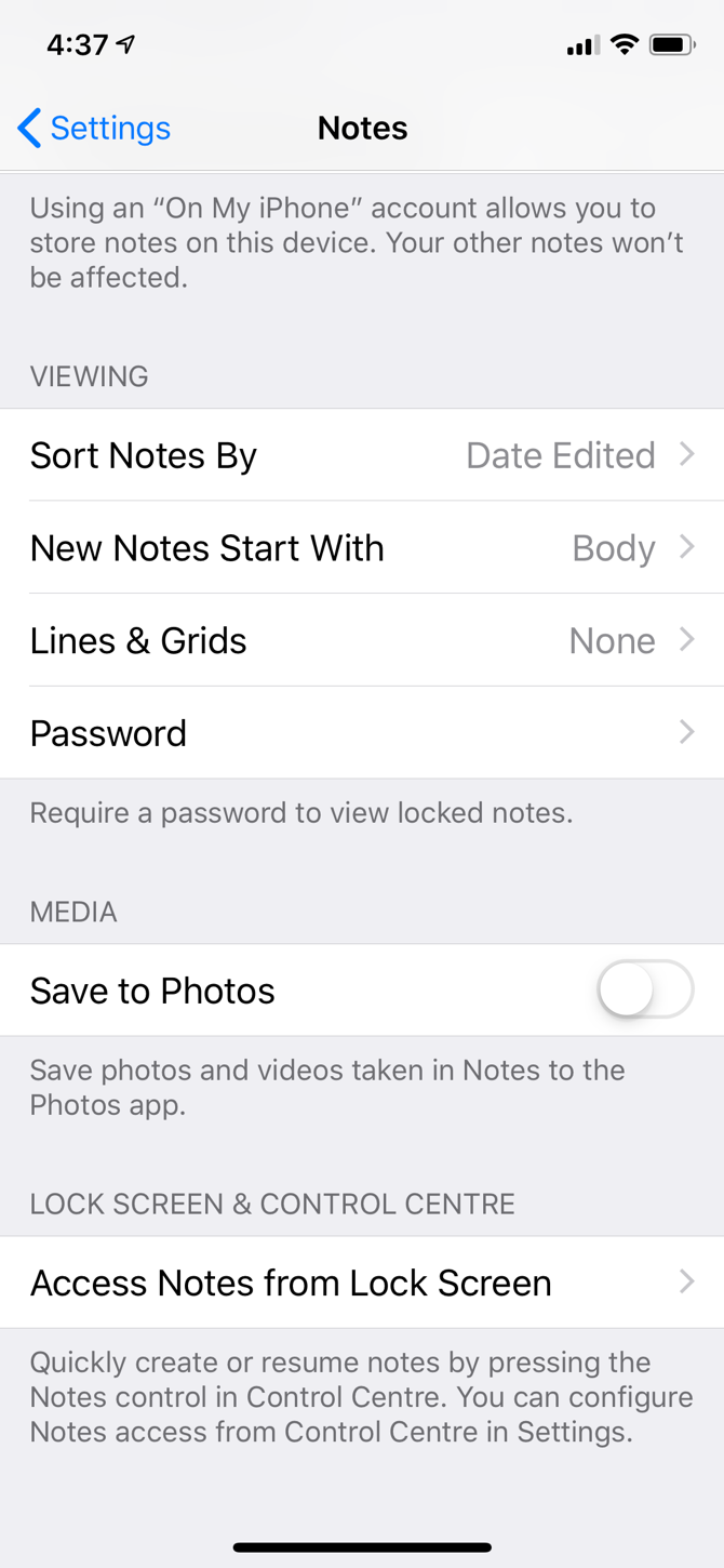 Instant Notes Settings iPhone 1