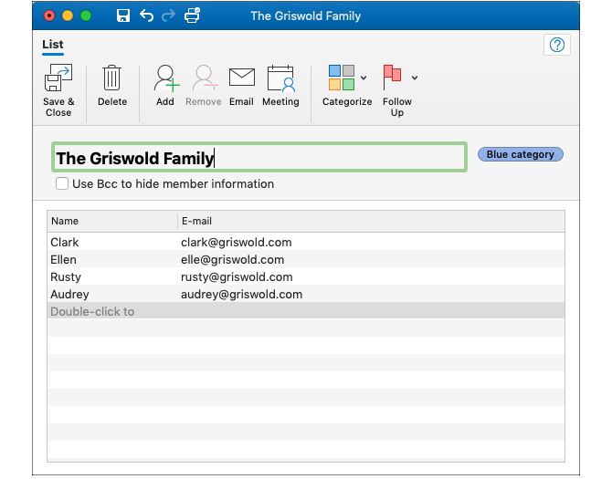 create a distro list in outlook for mac