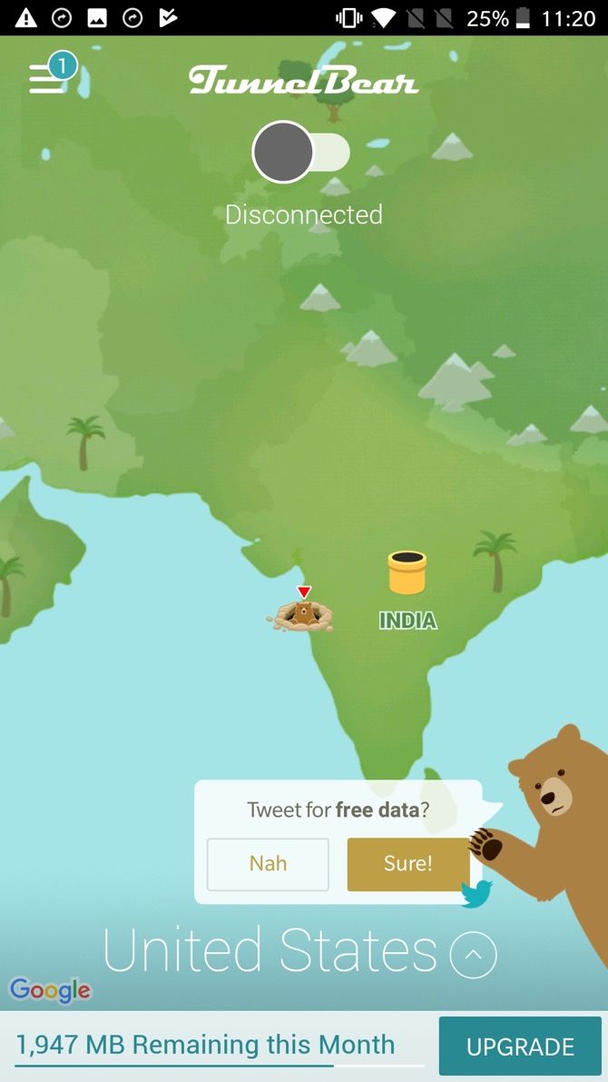 TunnelBear Private Free Allowance VPN Android 1