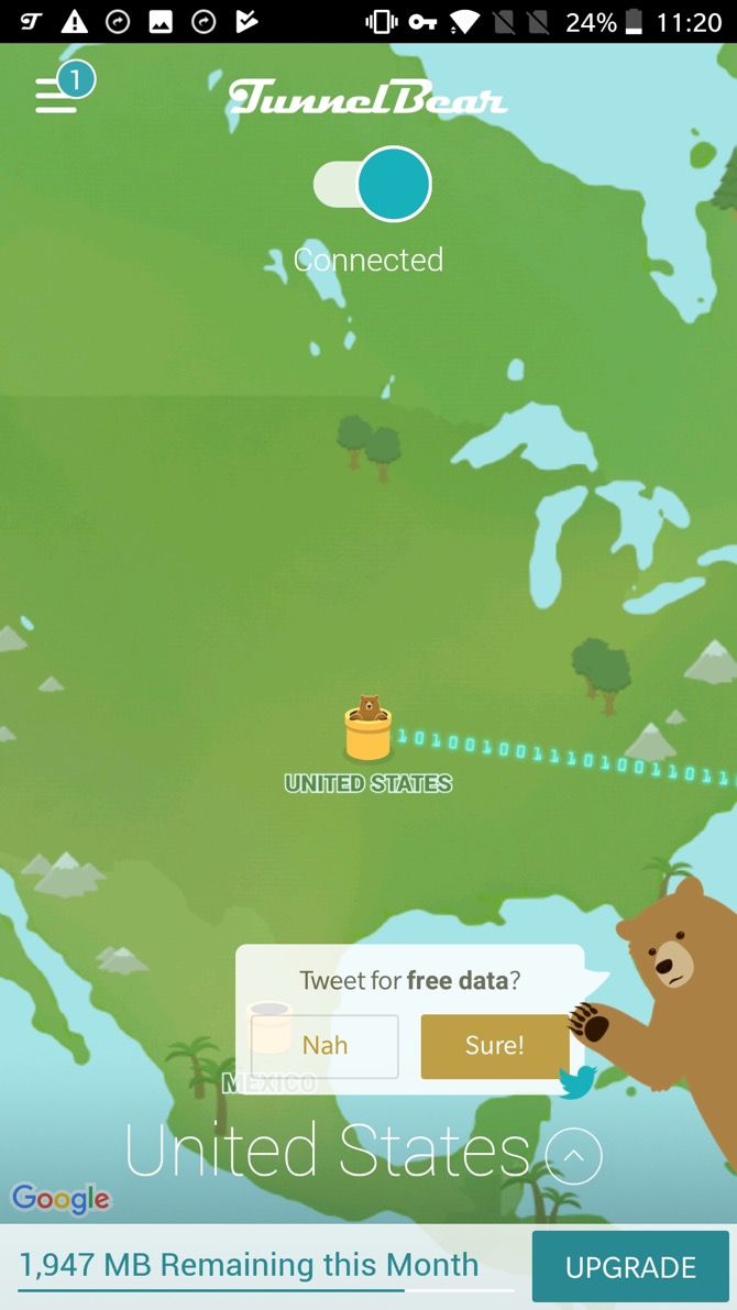 TunnelBear Private Free Allowance VPN Android 3