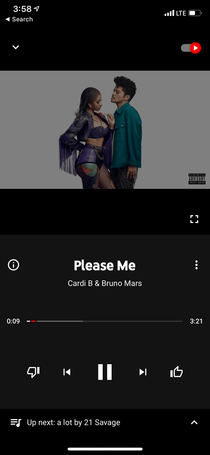 YouTube Music Now Playing Screen