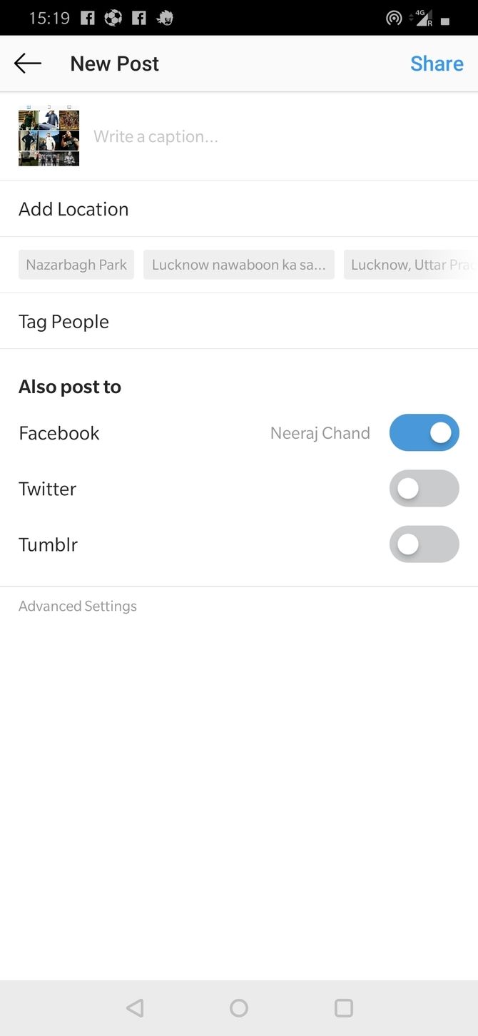 advanced settings while creating a post