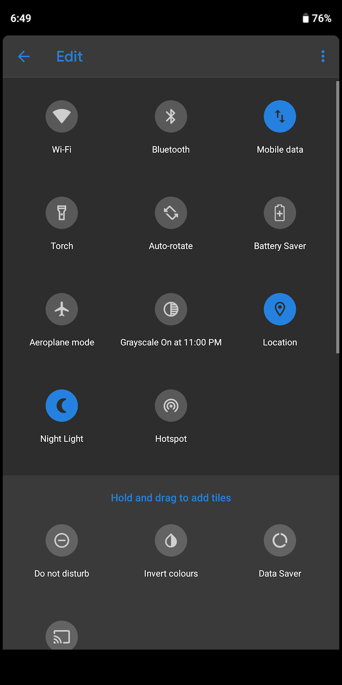 digital wellbeing grayscale quick settings tile