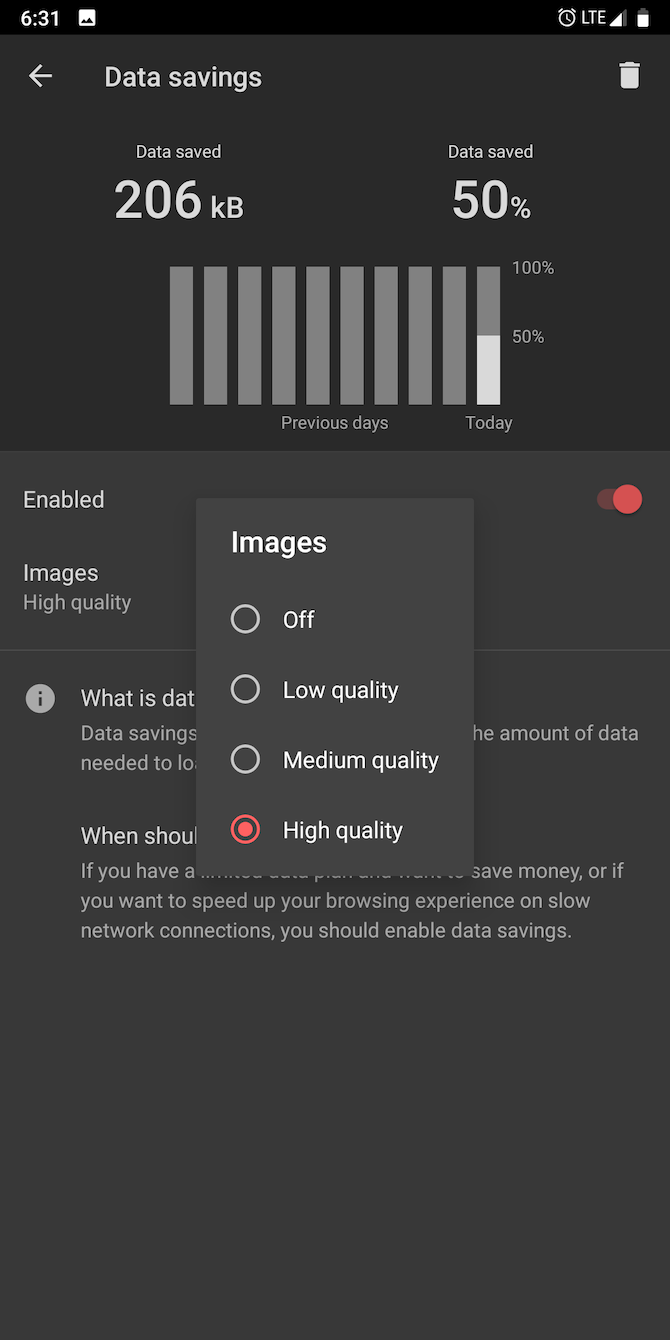 Data Saver Opera Mobile Image Quality