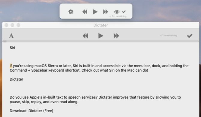 Dictater app interface on macOS