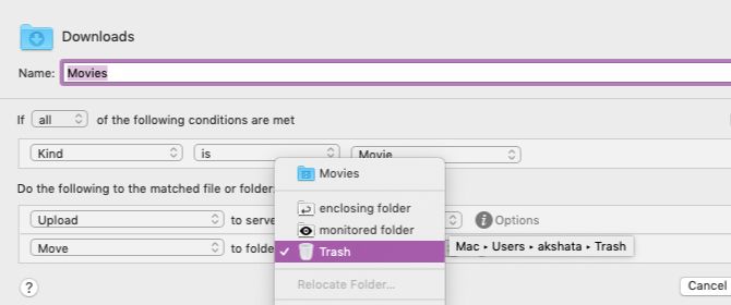 edit sample rule in Hazel on Mac