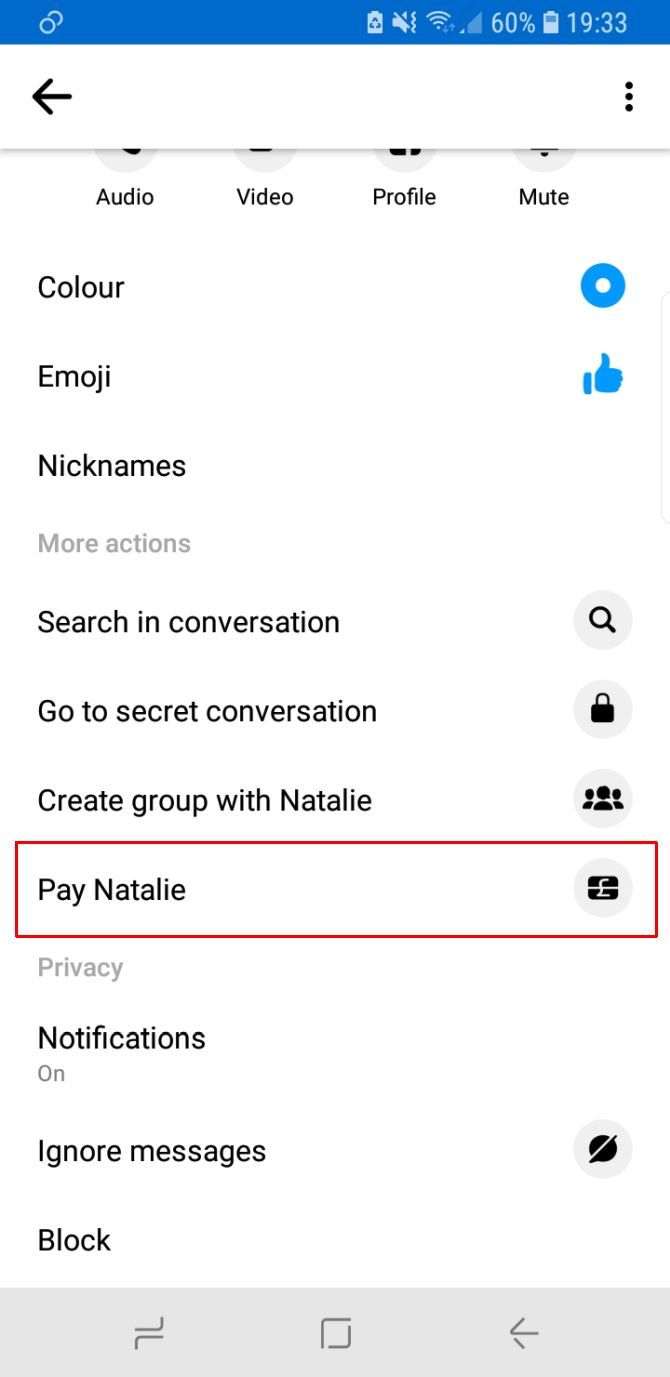 facebook messenger select person to pay