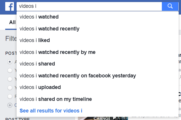 facebook videos search list of suggestions