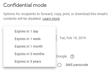 gmail confidential mode settings