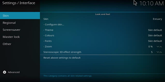 kodi change skin menu