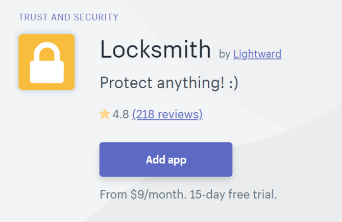 Locksmith Shopify Security App Page
