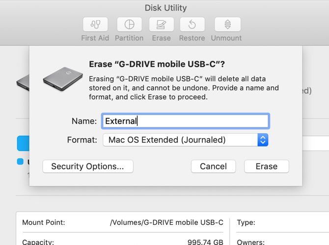 Mac Disk Utility درایو پاک کردن