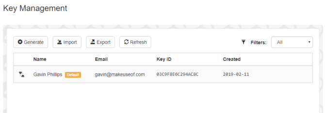 mailvelope select key