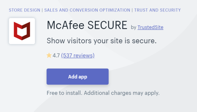 McAfee Secure Shopify Security App