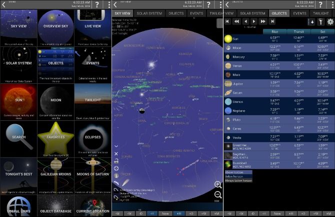 Screenshots from Mobile Observatory 2 app