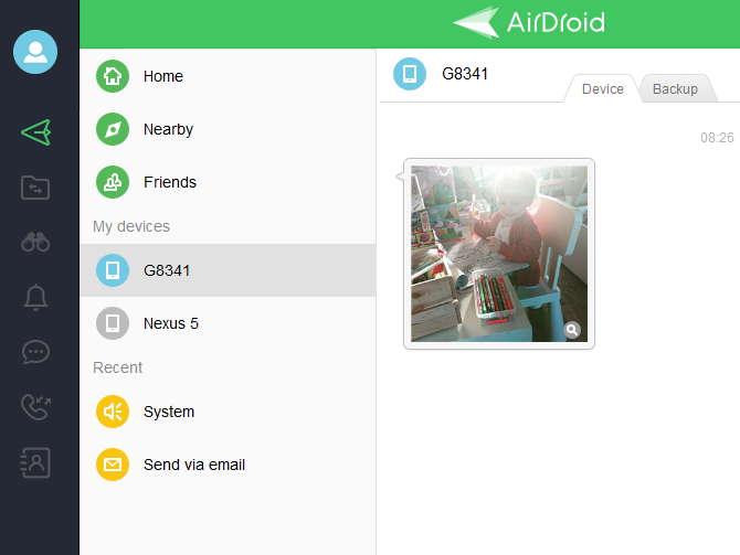 bilder som skickas via AirDroid till din dator levereras till skrivbordsklientappen