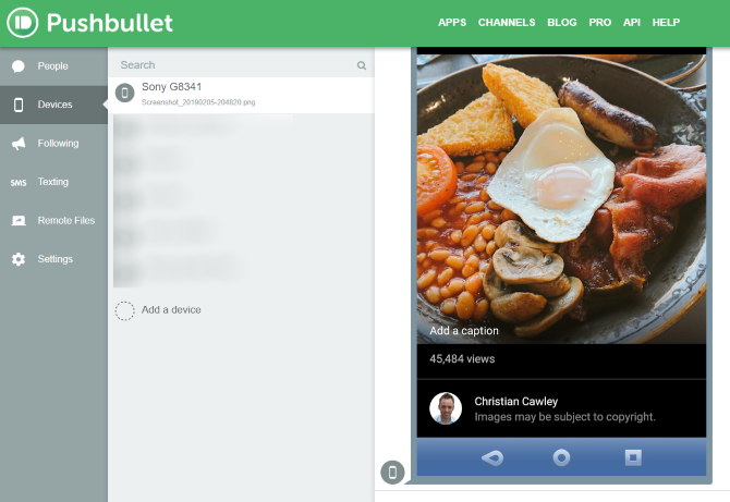 Pushbullet webクライアントは、AndroidからPCに共有されたファイルを表示します