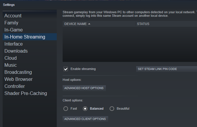 Enable In-Home Streaming in Steam