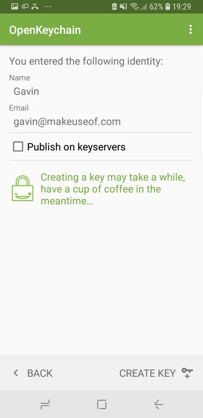 openkeychain create key