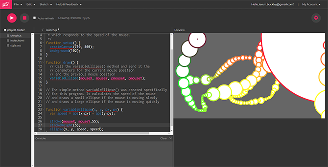 p5.js web editor for creative coding