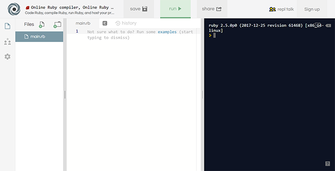 Repl.it is a simple IDE for Ruby among other languages