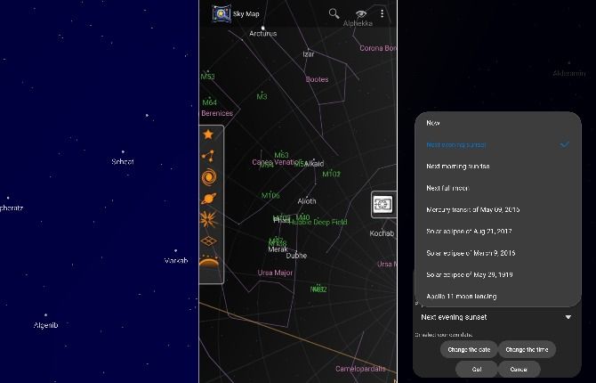 Screenshots from Sky Map app