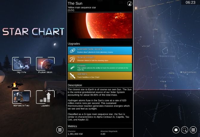 Screenshots from Star Chart app