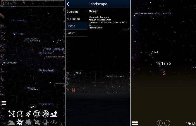 Screenshots from Stellarium Mobile app