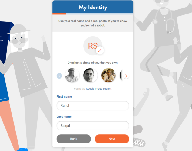 type in your real name and photo in the Shapr