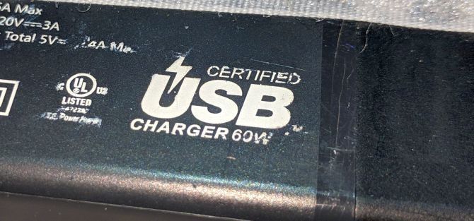 Example of the USB-IF certification on a USB-C charger.