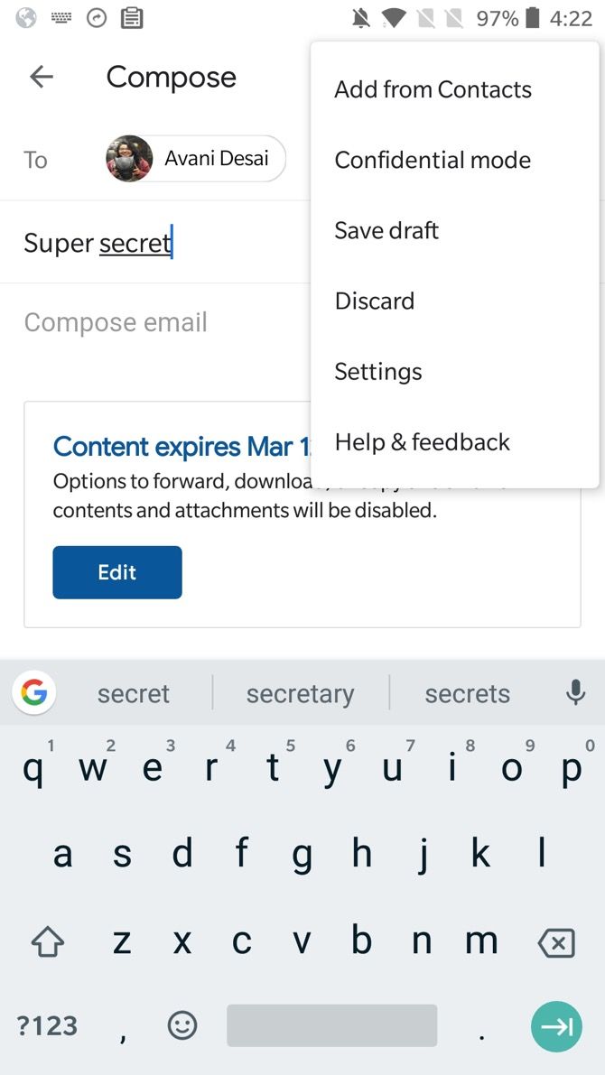 Confidential Mode Gmail Create Message
