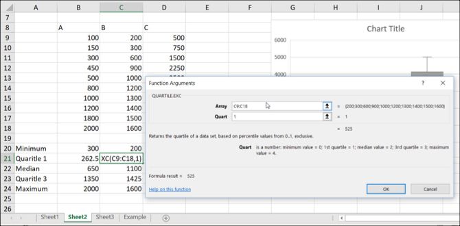 Excel Box and Whisker Plot Quartile Function