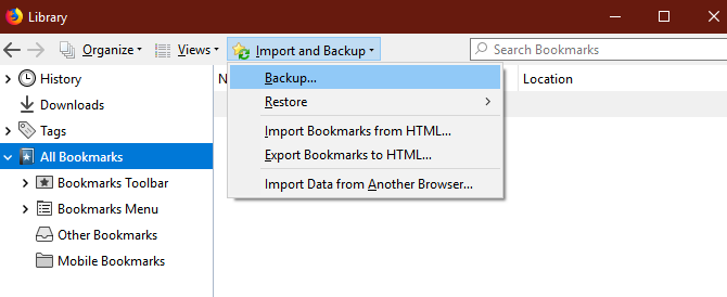 Firefox Bookmarks Backup