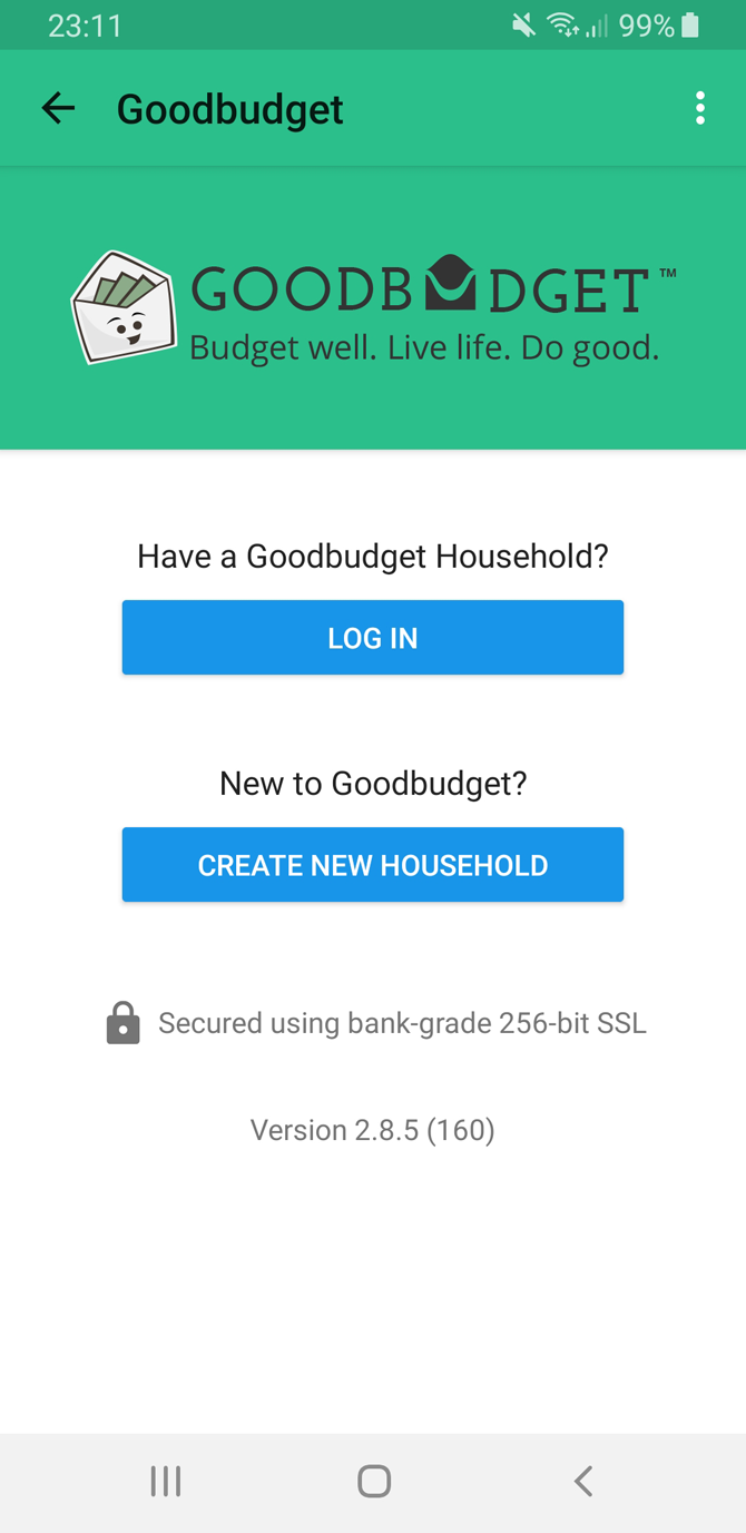 Goodbudget Android Sign Up Screen