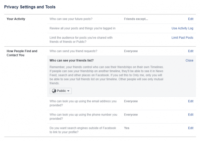 Privacy Settings For Friends Lists